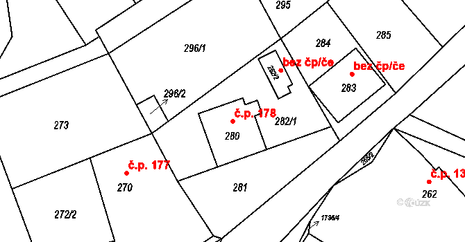 Pržno 178 na parcele st. 280 v KÚ Pržno u Vsetína, Katastrální mapa