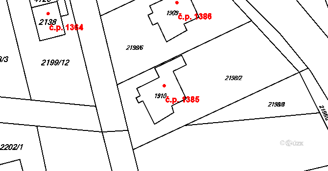 Rožnov pod Radhoštěm 1385 na parcele st. 1910 v KÚ Rožnov pod Radhoštěm, Katastrální mapa