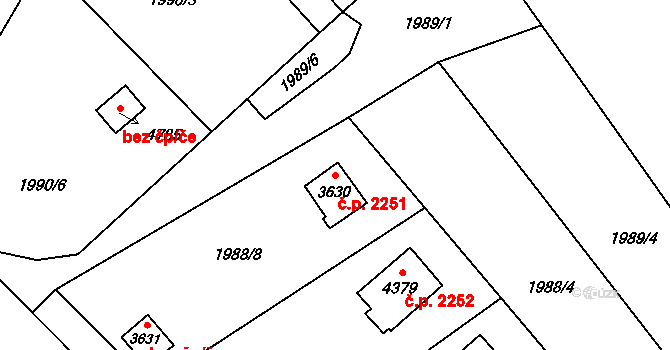 Rožnov pod Radhoštěm 2251 na parcele st. 3630 v KÚ Rožnov pod Radhoštěm, Katastrální mapa