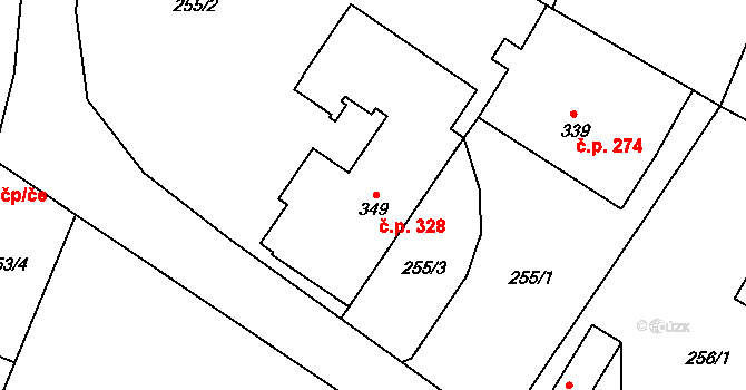 Miletín 328 na parcele st. 349 v KÚ Miletín, Katastrální mapa