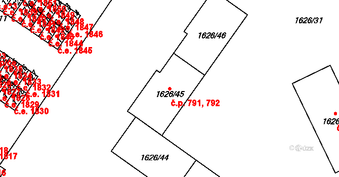 Bukov 791,792, Ústí nad Labem na parcele st. 1626/45 v KÚ Bukov, Katastrální mapa