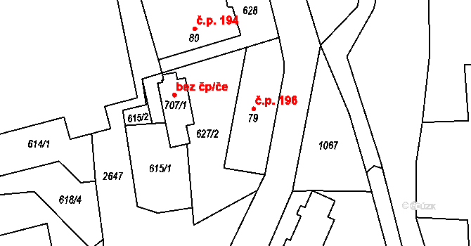 Koclířov 196 na parcele st. 79 v KÚ Koclířov, Katastrální mapa