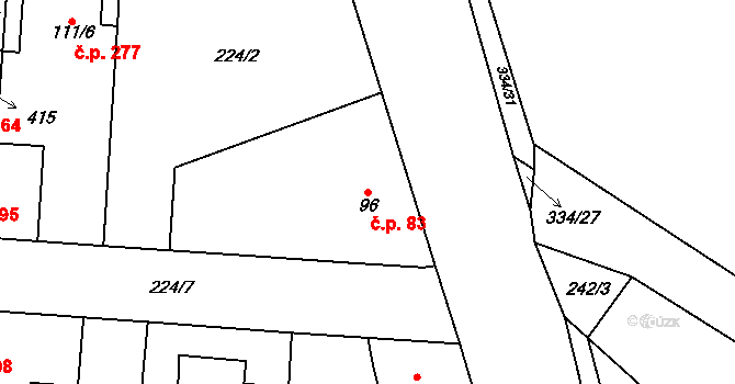 Kluk 83, Poděbrady na parcele st. 96 v KÚ Kluk, Katastrální mapa