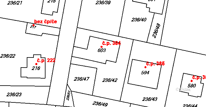 Loučeň 384 na parcele st. 603 v KÚ Loučeň, Katastrální mapa