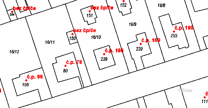 Polabec 186, Poděbrady na parcele st. 239 v KÚ Polabec, Katastrální mapa