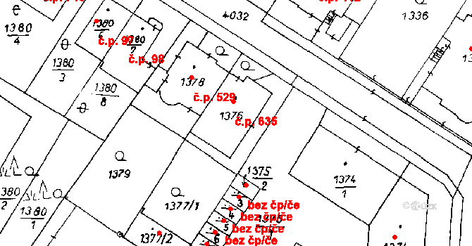 Poděbrady II 635, Poděbrady na parcele st. 1376 v KÚ Poděbrady, Katastrální mapa