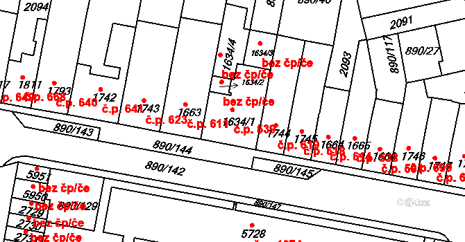 Horka-Domky 539, Třebíč na parcele st. 1634/1 v KÚ Třebíč, Katastrální mapa