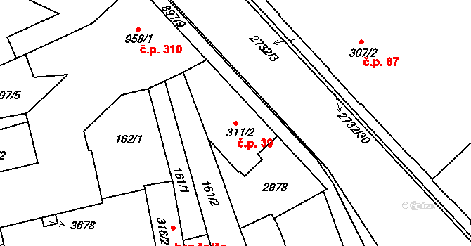 Chrudim IV 39, Chrudim na parcele st. 311/2 v KÚ Chrudim, Katastrální mapa