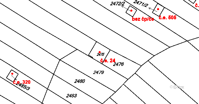 Obřany 24, Brno na parcele st. 2475 v KÚ Obřany, Katastrální mapa