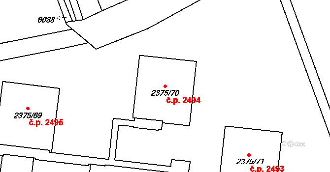 Žabovřesky 2494, Brno na parcele st. 2375/70 v KÚ Žabovřesky, Katastrální mapa
