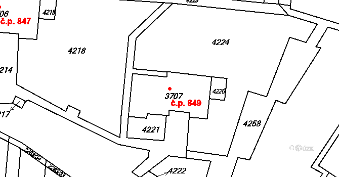 Komín 849, Brno na parcele st. 3707 v KÚ Komín, Katastrální mapa