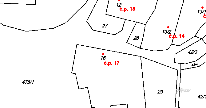 Pejškov 17, Pelhřimov na parcele st. 16 v KÚ Pejškov, Katastrální mapa