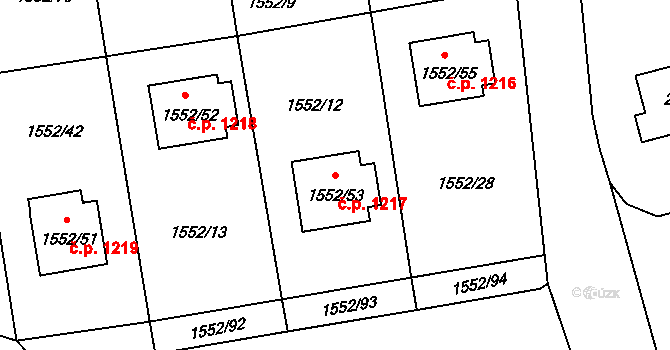 Pelhřimov 1217 na parcele st. 1552/53 v KÚ Pelhřimov, Katastrální mapa