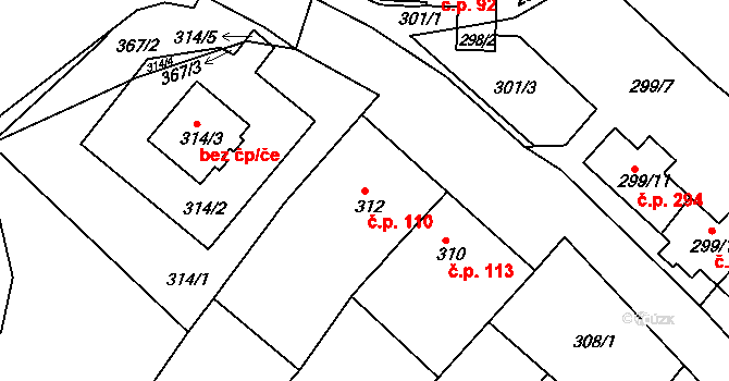 Prosetice 110, Teplice na parcele st. 312 v KÚ Prosetice, Katastrální mapa