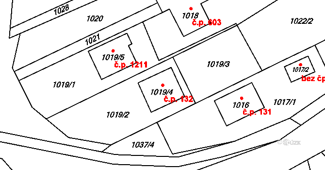 Jablunkov 132 na parcele st. 1019/4 v KÚ Jablunkov, Katastrální mapa