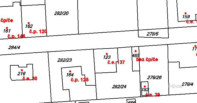 Lhota 137 na parcele st. 123 v KÚ Lhota u Dřís, Katastrální mapa