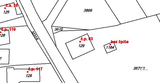 Jílové 83 na parcele st. 129 v KÚ Jílové u Děčína, Katastrální mapa
