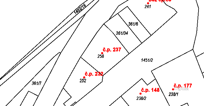 Strážov 237 na parcele st. 258 v KÚ Strážov na Šumavě, Katastrální mapa
