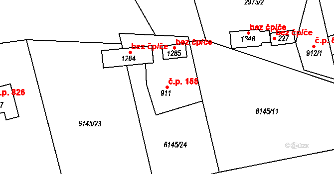 Halenkov 155 na parcele st. 911 v KÚ Halenkov, Katastrální mapa