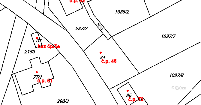 Jasenice 46, Lešná na parcele st. 84 v KÚ Jasenice u Valašského Meziříčí, Katastrální mapa