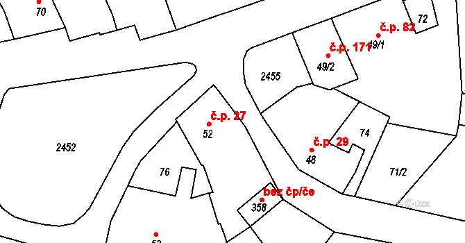 Loučka 27 na parcele st. 52 v KÚ Loučka u Valašského Meziříčí, Katastrální mapa