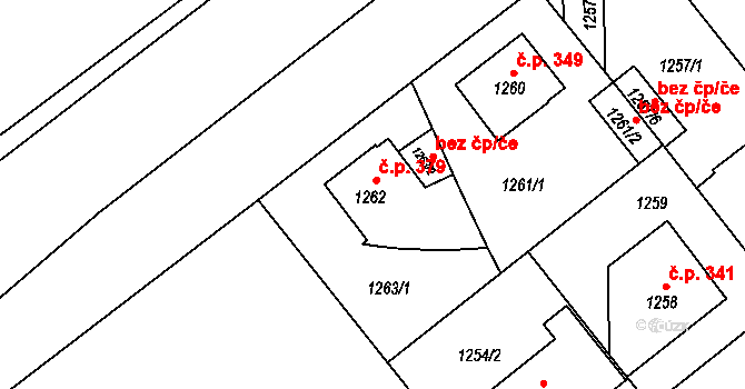 Radotín 379, Praha na parcele st. 1262 v KÚ Radotín, Katastrální mapa