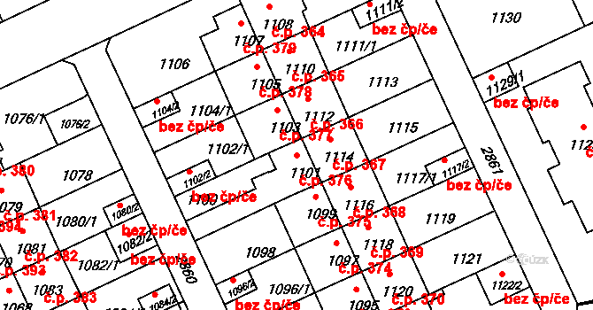 Braník 376, Praha na parcele st. 1101 v KÚ Braník, Katastrální mapa