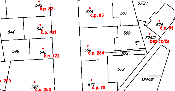 Vokovice 254, Praha na parcele st. 568 v KÚ Vokovice, Katastrální mapa