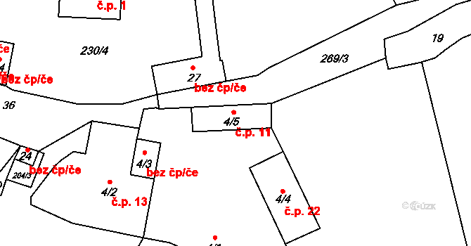 Homole 11, Drhovy na parcele st. 4/5 v KÚ Homole u Nechalova, Katastrální mapa