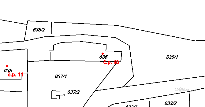 Strpí 10, Číčenice na parcele st. 636 v KÚ Číčenice, Katastrální mapa