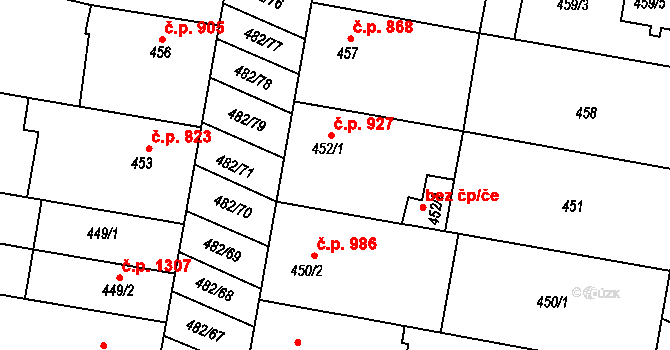 Mutěnice 927 na parcele st. 452/1 v KÚ Mutěnice, Katastrální mapa