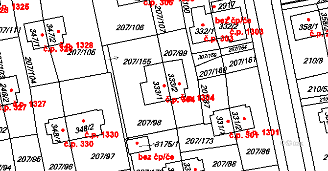 Sezimovo Ústí 304 na parcele st. 333/1 v KÚ Sezimovo Ústí, Katastrální mapa