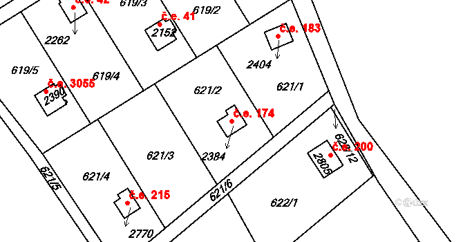 Sezimovo Ústí 174 na parcele st. 2384 v KÚ Sezimovo Ústí, Katastrální mapa