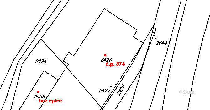 Hodkovice nad Mohelkou 574 na parcele st. 2428 v KÚ Hodkovice nad Mohelkou, Katastrální mapa