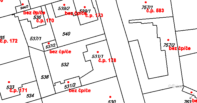 Liberec XI-Růžodol I 178, Liberec na parcele st. 531/1 v KÚ Růžodol I, Katastrální mapa