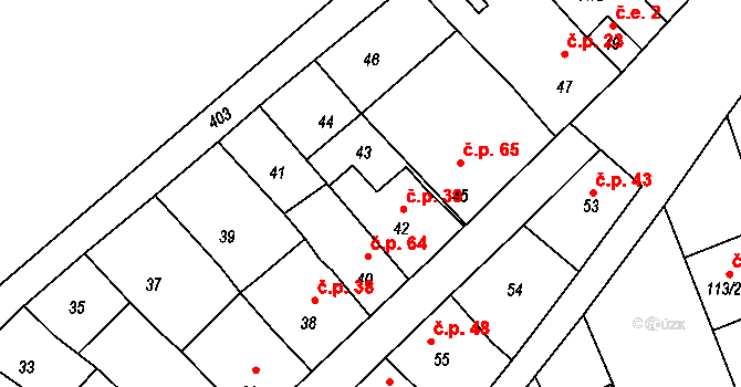 Ponětovice 39 na parcele st. 42 v KÚ Ponětovice, Katastrální mapa