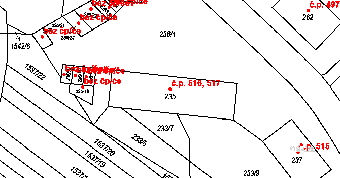 Zbýšov 516,517 na parcele st. 235 v KÚ Zbýšov u Oslavan, Katastrální mapa