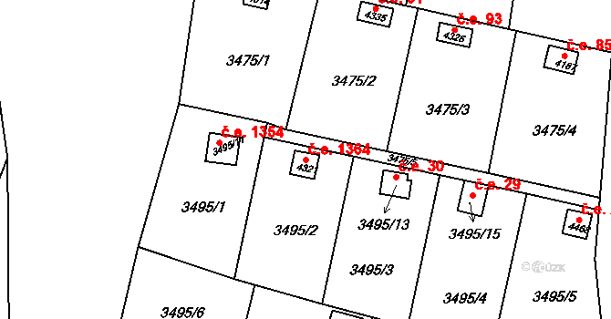 Kuřim 1364 na parcele st. 4321 v KÚ Kuřim, Katastrální mapa