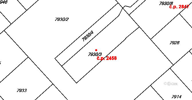 Jižní Předměstí 2458, Plzeň na parcele st. 7930/3 v KÚ Plzeň, Katastrální mapa