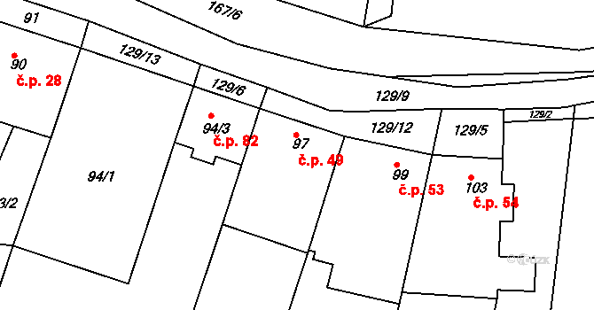 Ledce 49 na parcele st. 97 v KÚ Ledce u Židlochovic, Katastrální mapa