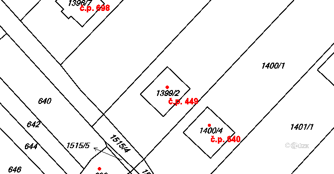 Troubsko 449 na parcele st. 1399/2 v KÚ Troubsko, Katastrální mapa