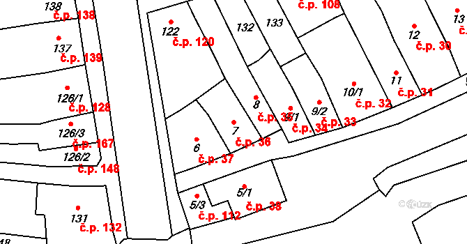 Čechovice 36, Prostějov na parcele st. 7 v KÚ Čechovice u Prostějova, Katastrální mapa
