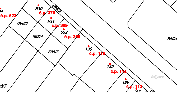 Držovice 115 na parcele st. 190 v KÚ Držovice na Moravě, Katastrální mapa