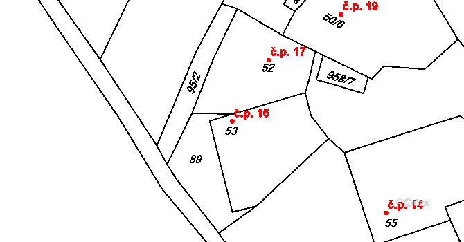 Veletov 16 na parcele st. 53 v KÚ Veletov, Katastrální mapa