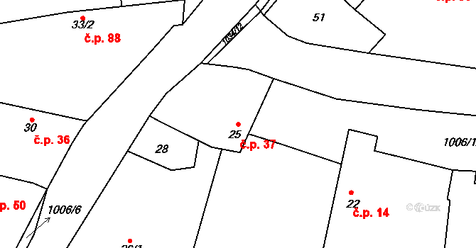 Kozojedy 37 na parcele st. 25 v KÚ Kozojedy u Kostelce nad Černými Lesy, Katastrální mapa