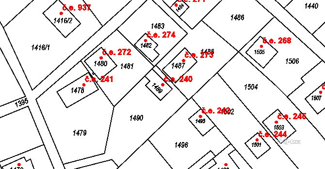 Káraný 240 na parcele st. 1489 v KÚ Káraný, Katastrální mapa