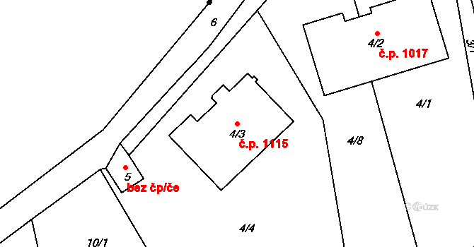 Pod Cvilínem 1115, Krnov na parcele st. 4/3 v KÚ Opavské Předměstí, Katastrální mapa