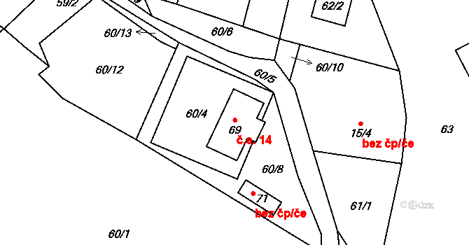 Kruh 14, Doksy na parcele st. 69 v KÚ Kruh v Podbezdězí, Katastrální mapa