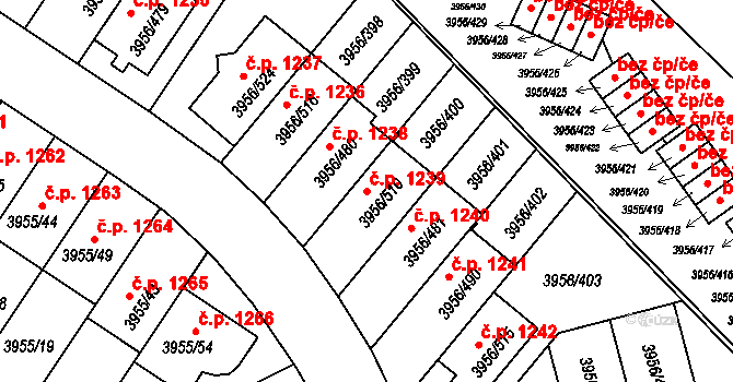 Jindřichův Hradec II 1239, Jindřichův Hradec na parcele st. 3956/510 v KÚ Jindřichův Hradec, Katastrální mapa