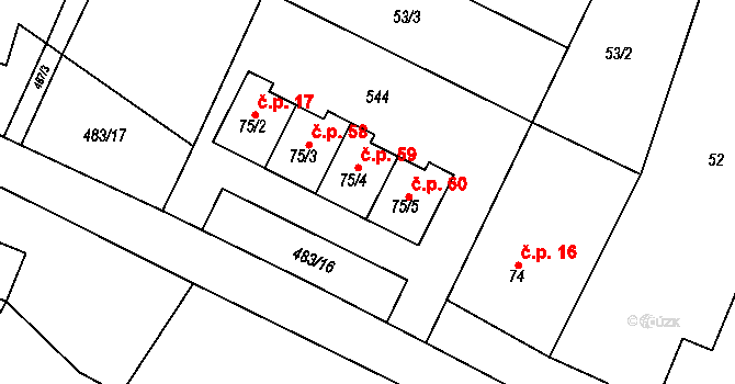 Líny 59, Bukovno na parcele st. 75/4 v KÚ Líny, Katastrální mapa